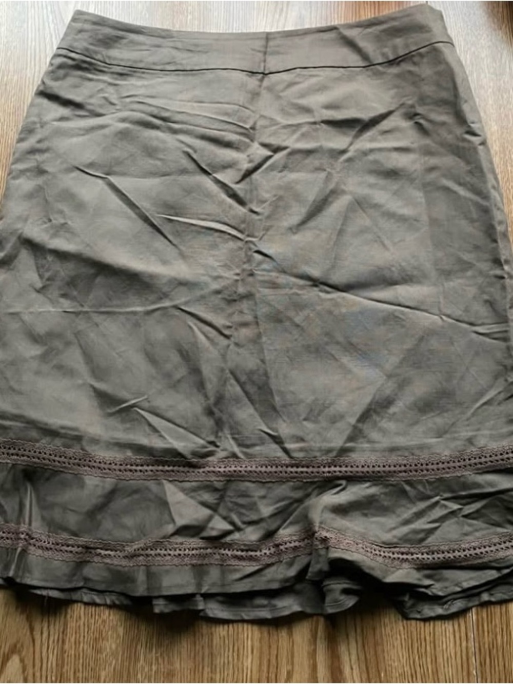 Brownish Olive Green Women's Ruffled Linen blend Hem Skirt